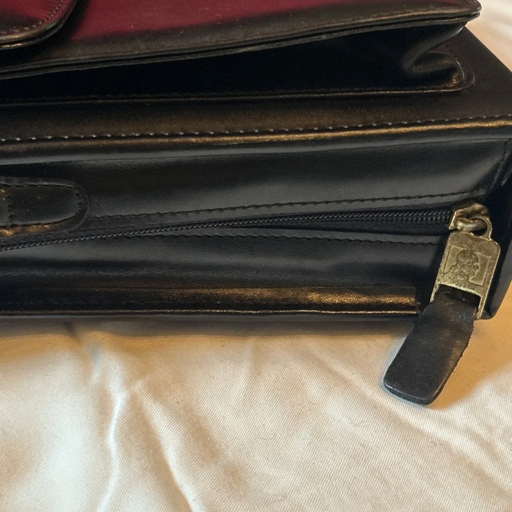 Vintage Franklin Quest Full-Grain Leather Planner Binder Black Zip Clasp‎ Handle
